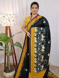 Pure Chanderi Butter Silk - Black with Yellow