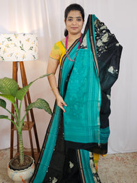 Pure Chanderi Butter Silk - Black with Sea Green