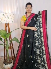 Pure Chanderi Butter Silk - Black Magenta Pink