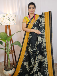 Pure Chanderi Butter Silk - Black with Yellow