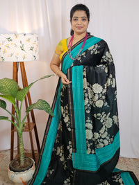 Pure Chanderi Butter Silk - Black with Sea Green