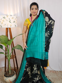 Pure Chanderi Butter Silk - Black with Sea Green