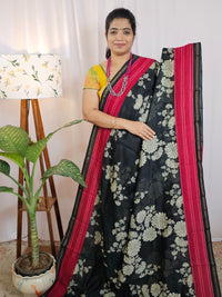Pure Chanderi Butter Silk - Black with Red