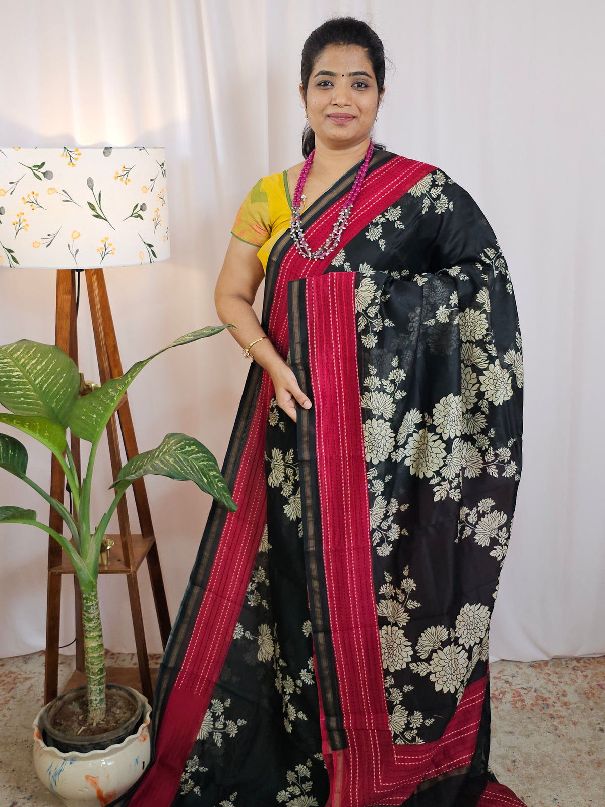 Pure Chanderi Butter Silk - Black with Red