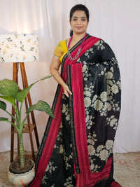 Pure Chanderi Butter Silk - Black with Red