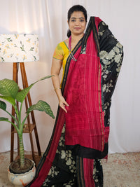 Pure Chanderi Butter Silk - Black with Red