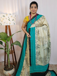 Pure Chanderi Butter Silk - Cream  with Sea Green