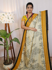 Pure Chanderi Butter Silk - Cream  with Yellow