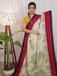 Pure Chanderi Butter Silk - Cream  with Red