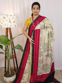 Pure Chanderi Butter Silk - Cream  with Red