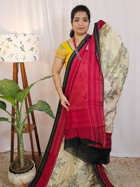 Pure Chanderi Butter Silk - Cream  with Red