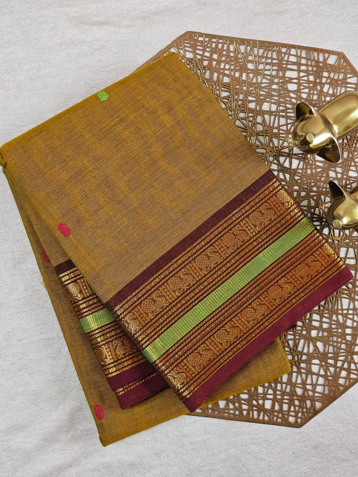Chettinad Cotton Saree - Honey Brown with Brown
