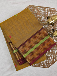 Chettinad Cotton Saree - Honey Brown with Brown