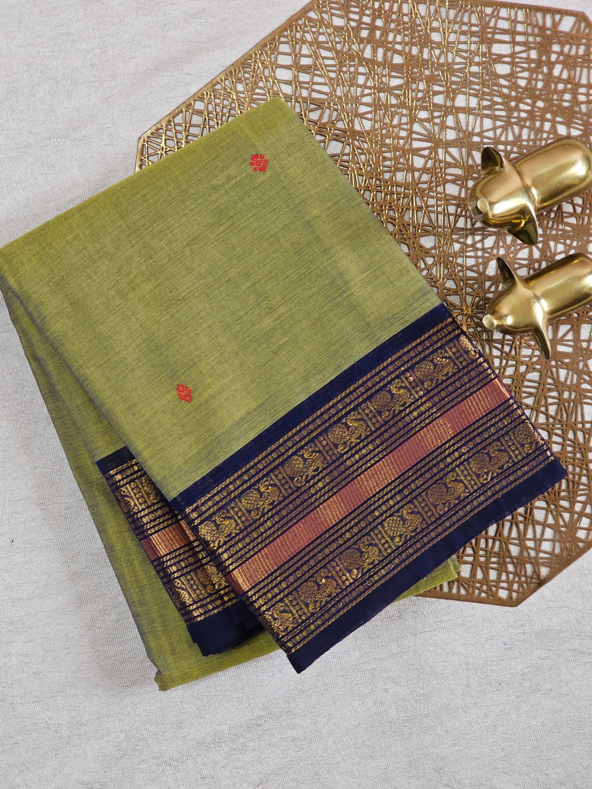 Chettinad Cotton Saree - Green with Blue