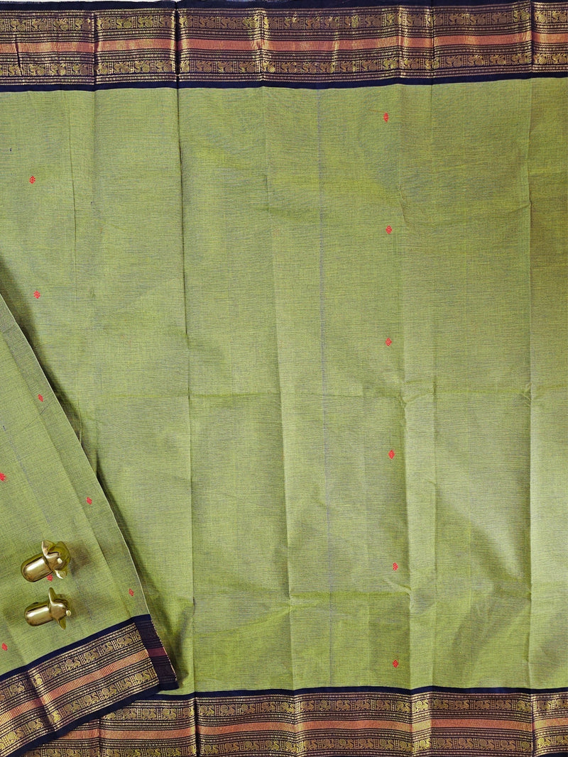 Chettinad Cotton Saree - Green with Blue
