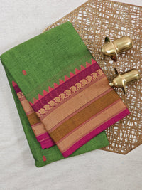 Chettinad Cotton Saree - Green with Pink