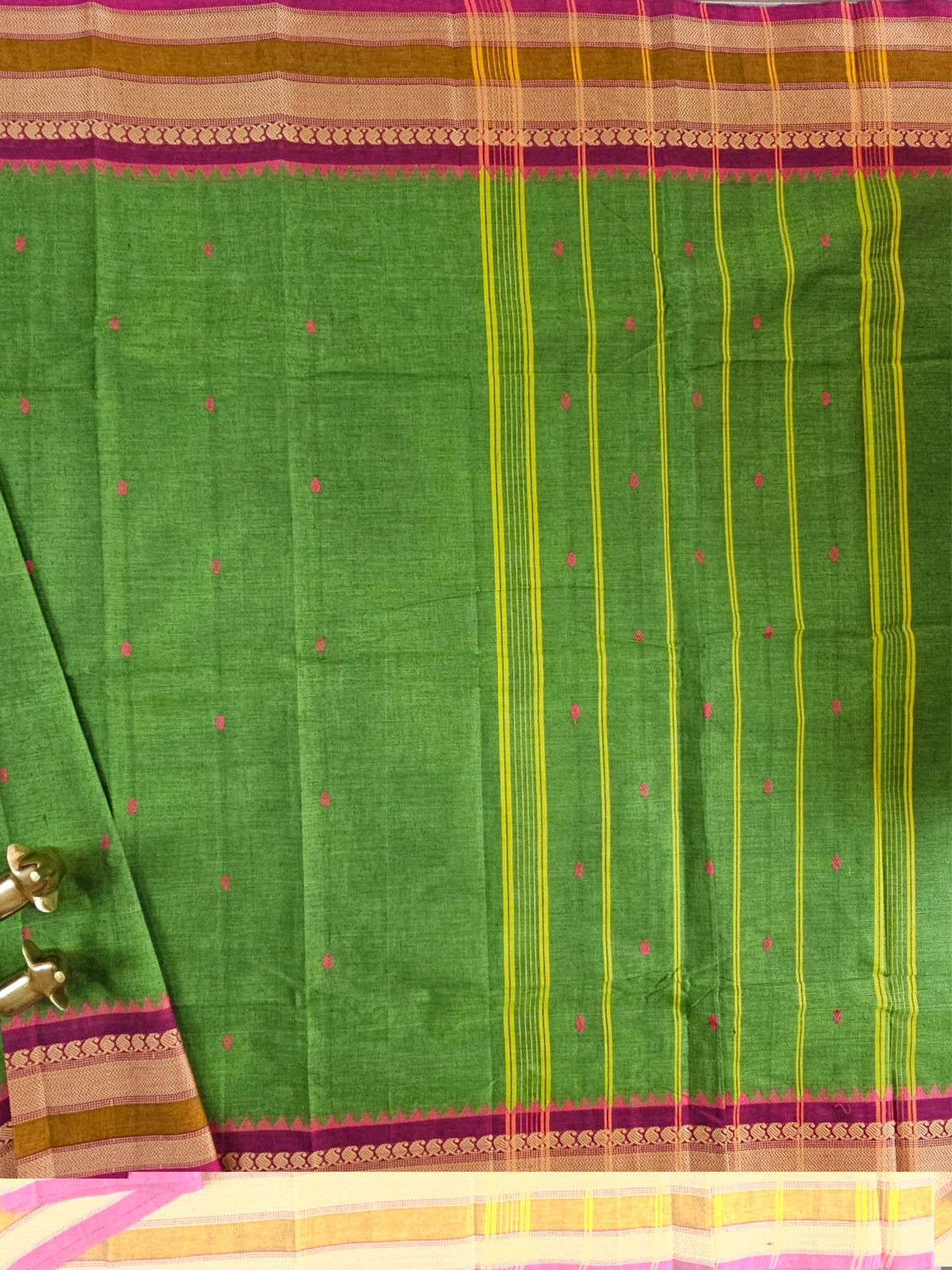 Chettinad Cotton Saree - Green with Pink