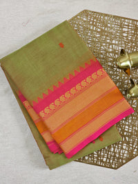 Chettinad Cotton Saree - Dual  Shade Off Green with Pink