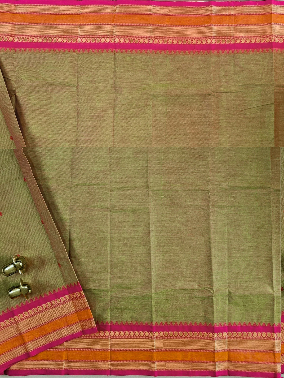 Chettinad Cotton Saree - Dual  Shade Off Green with Pink