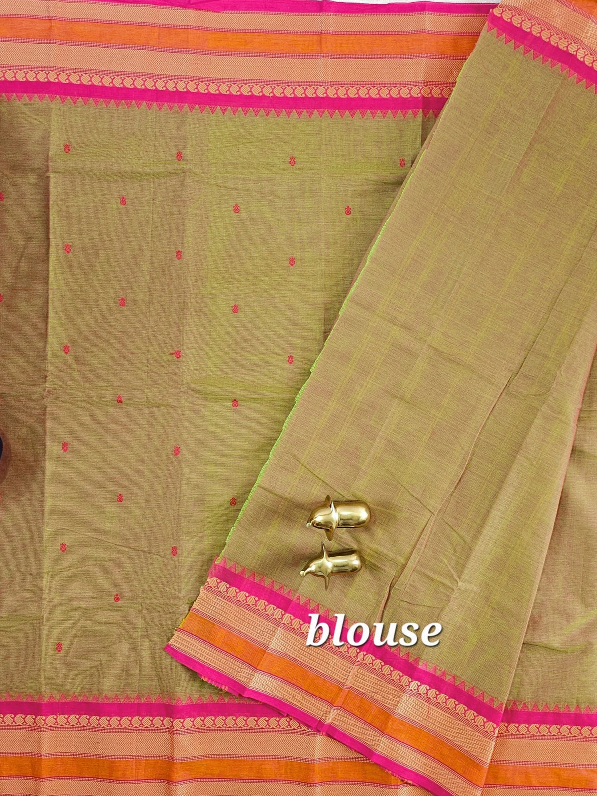 Chettinad Cotton Saree - Dual  Shade Off Green with Pink