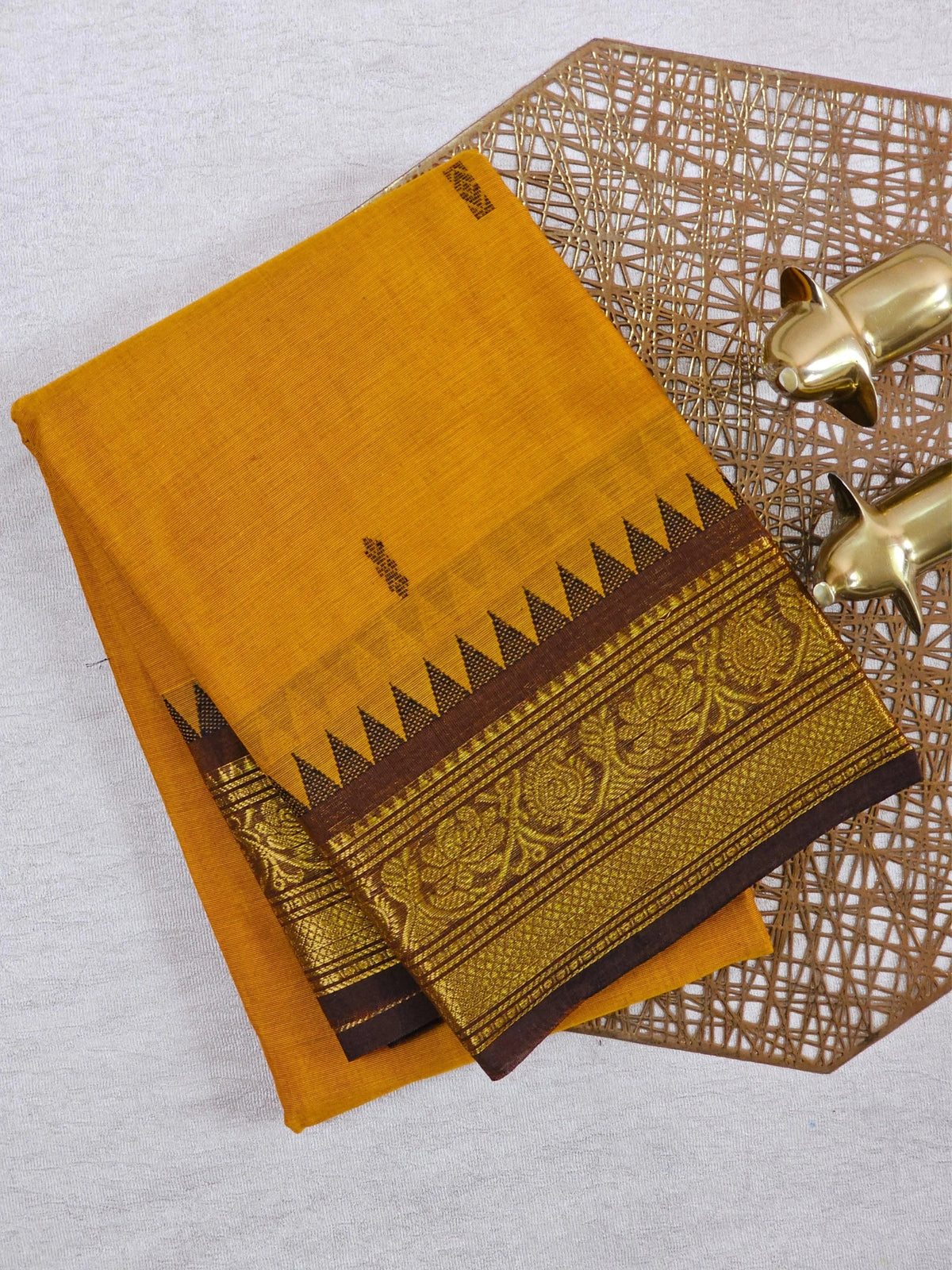 Chettinad Cotton Saree -  Mustard Oranges