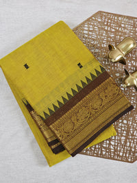 Chettinad Cotton Saree - Yellow with Brown