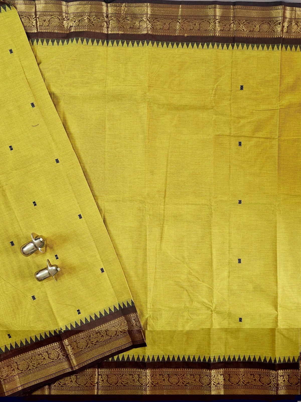 Chettinad Cotton Saree - Yellow with Brown