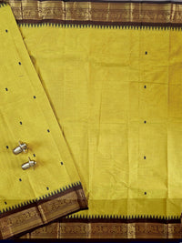 Chettinad Cotton Saree - Yellow with Brown