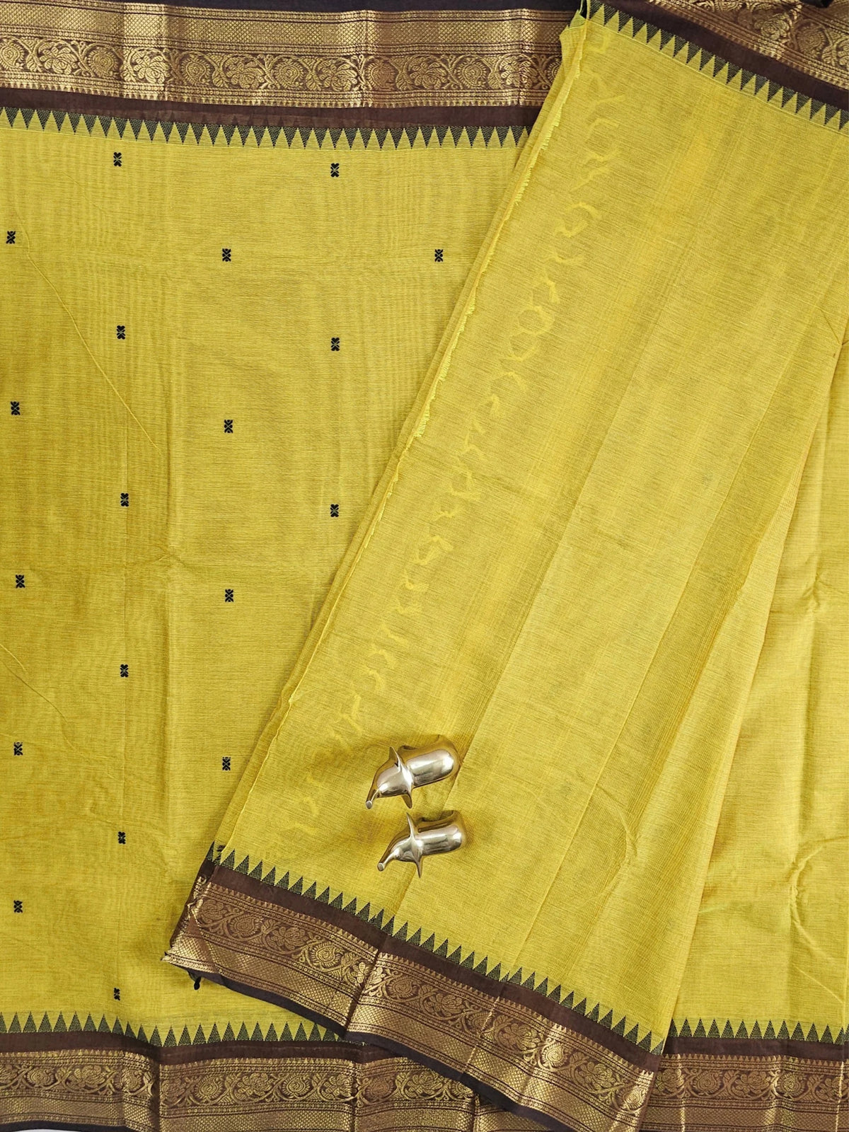 Chettinad Cotton Saree - Yellow with Brown