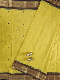 Chettinad Cotton Saree - Yellow with Brown