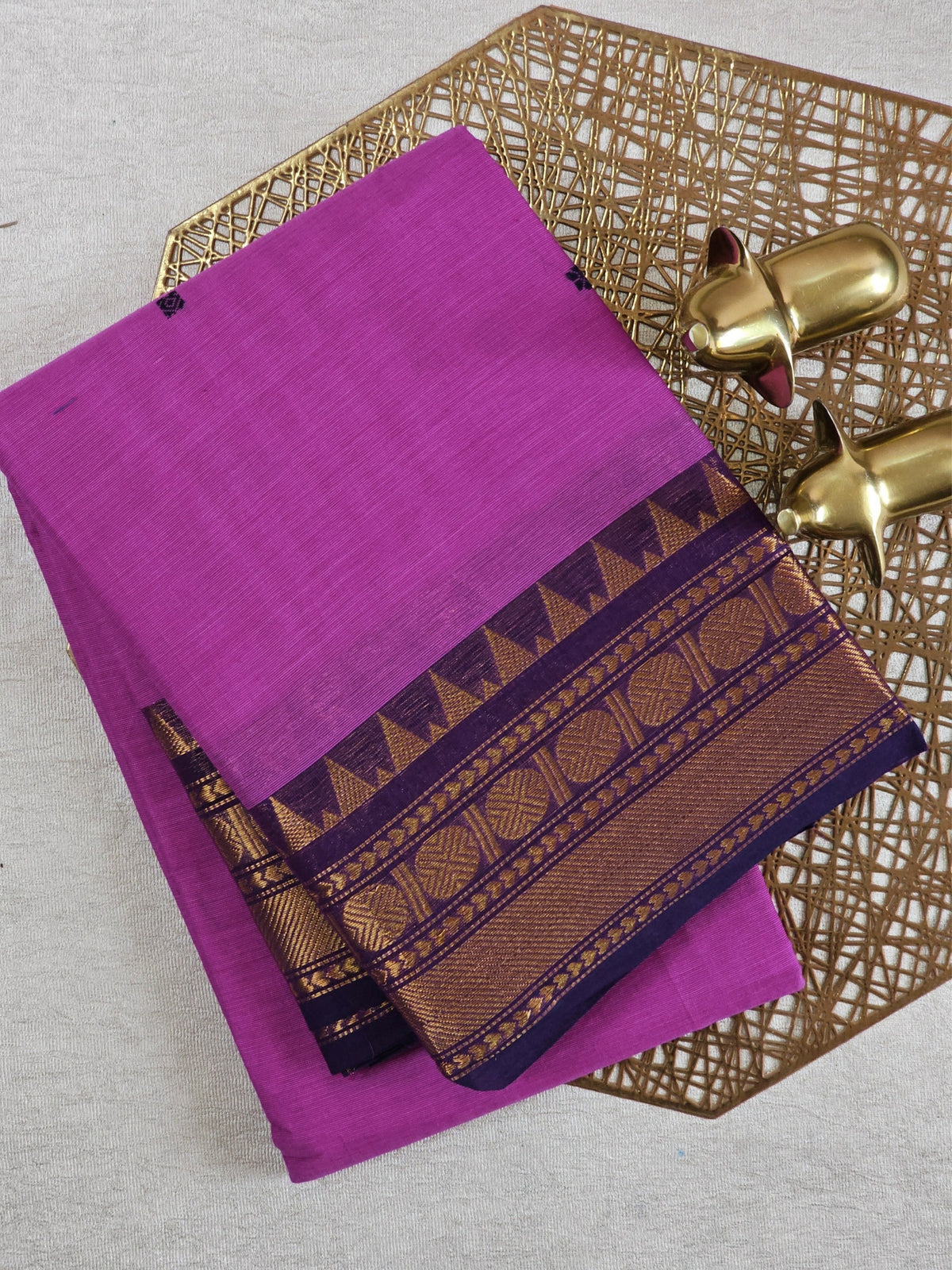 Chettinad Cotton Saree - Pink with Purple