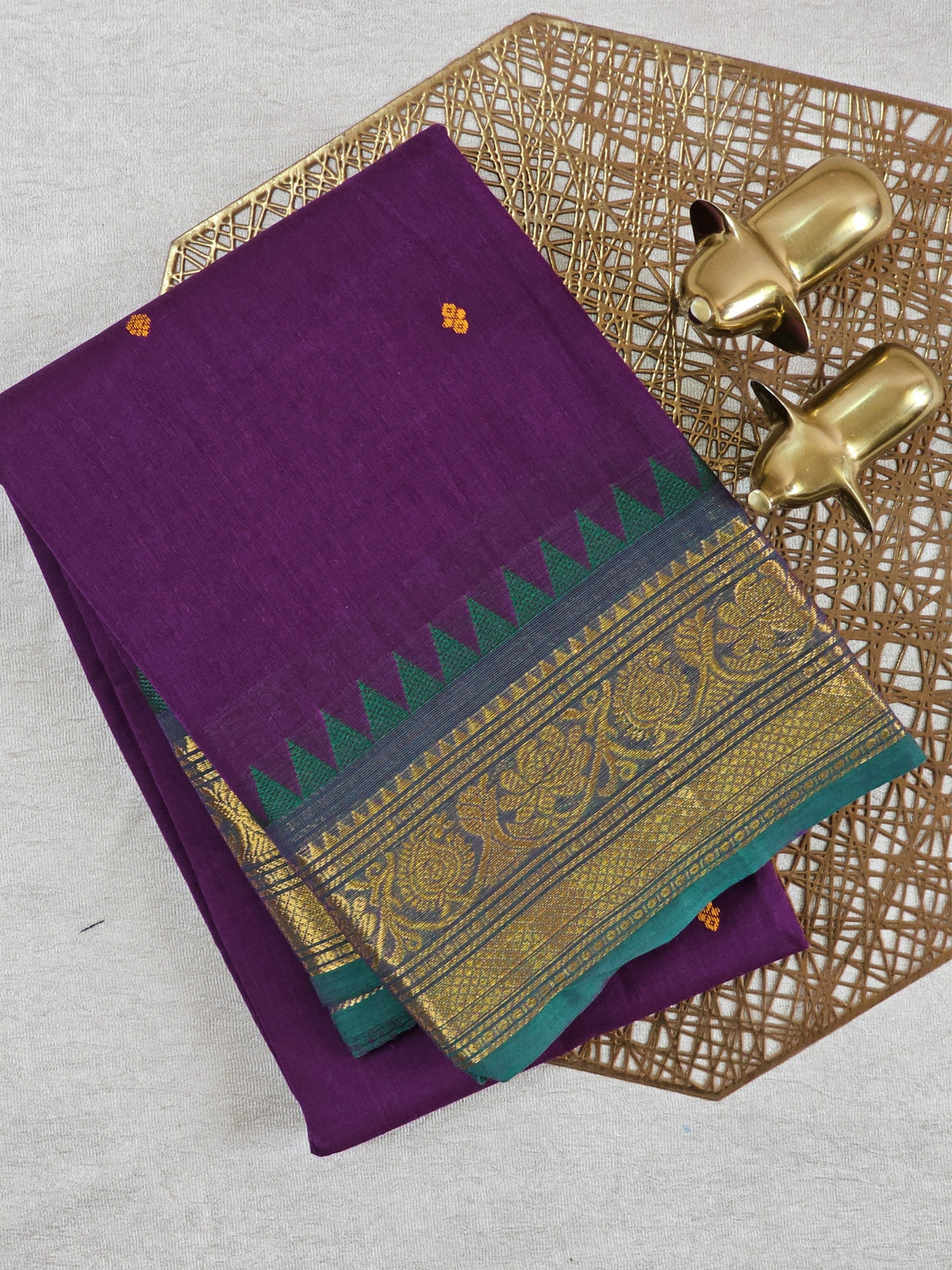 Chettinad Cotton Saree - Purple with Sea Green