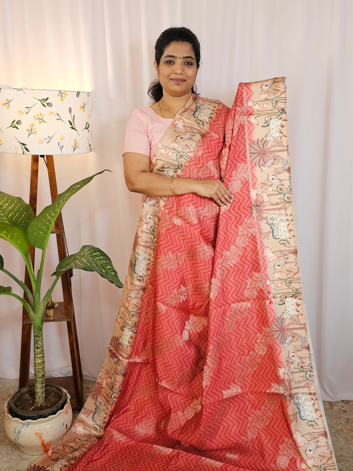 Designer Soft Semi Saree  - Dark Peach