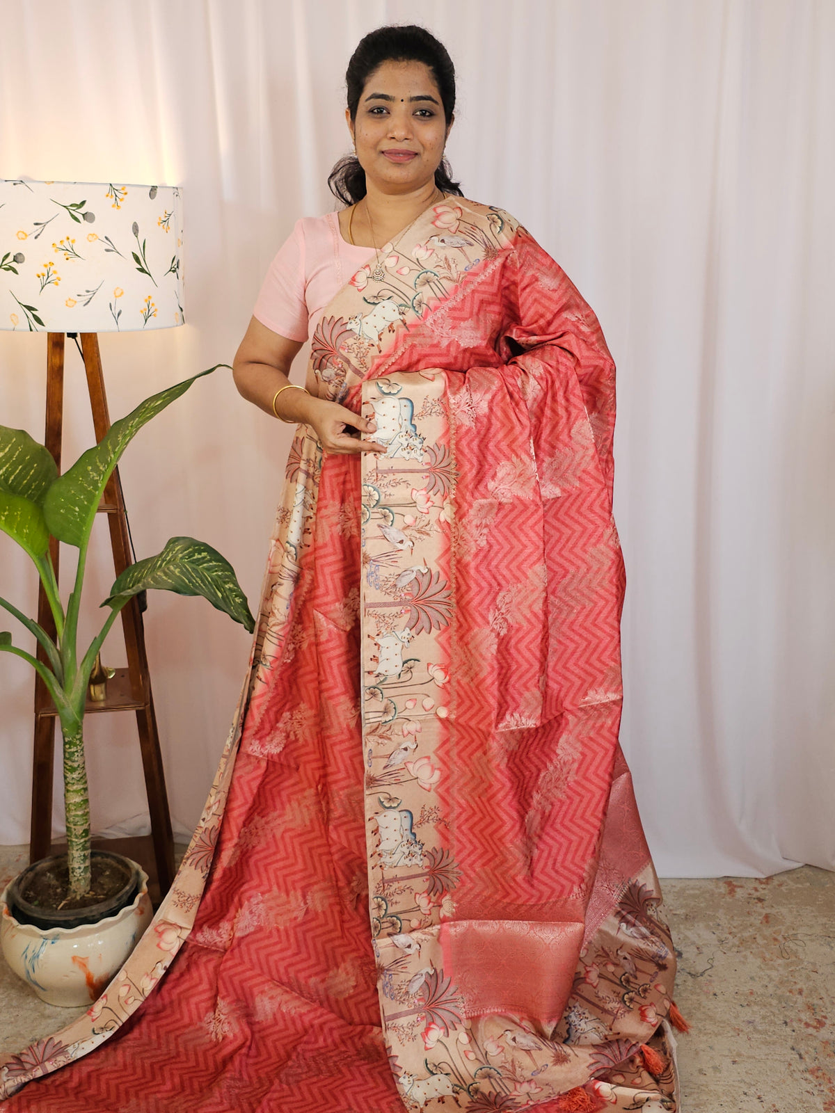 Designer Soft Semi Saree  - Dark Peach