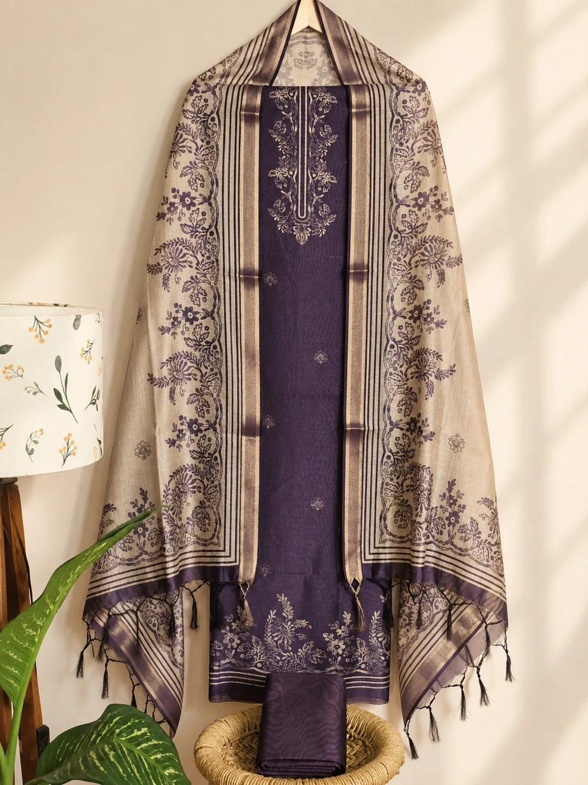 Soft Semi Tussar Unstitched Salwar Set – Dark Purple