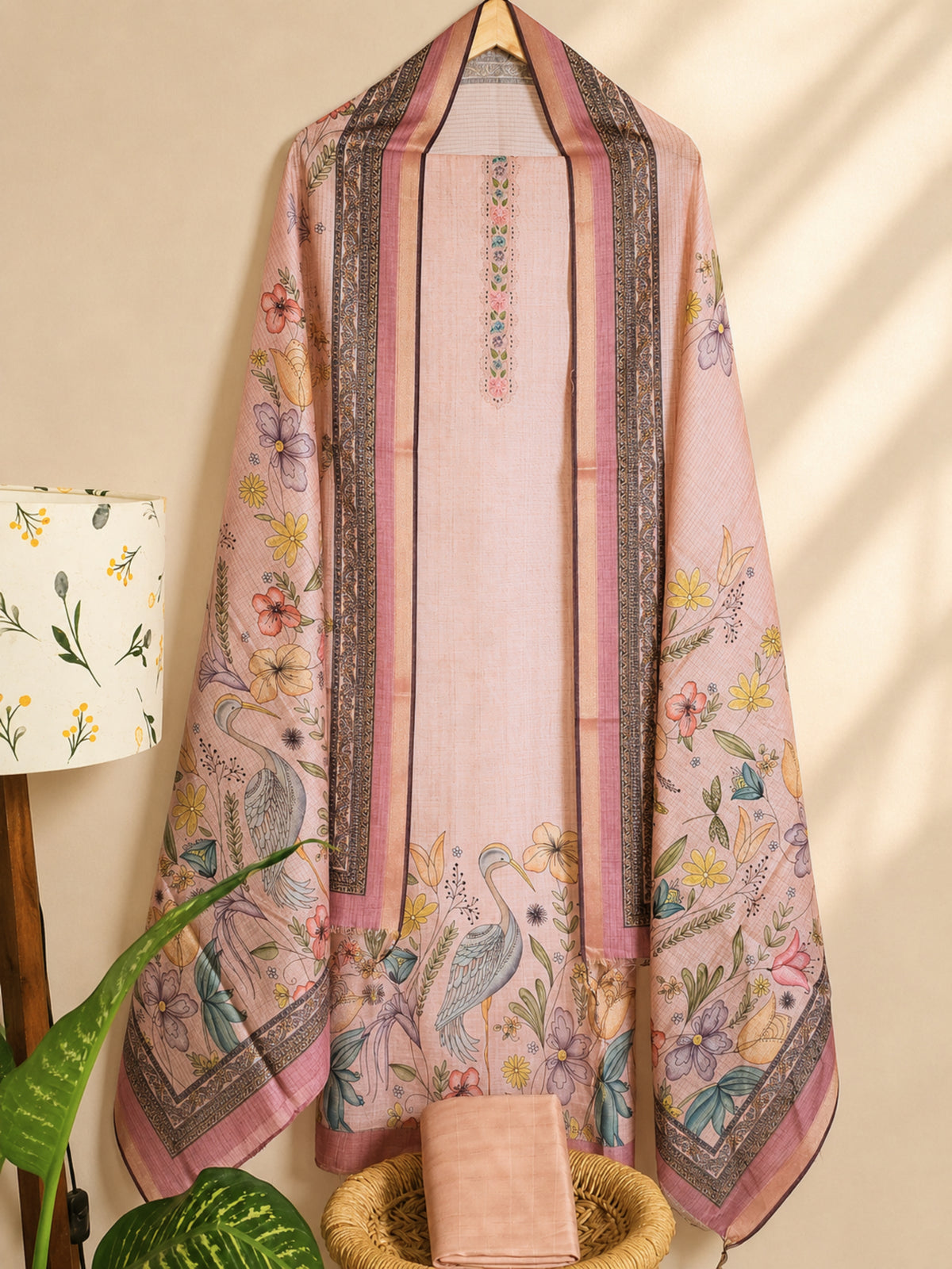 Soft Semi Tussar Unstitched Salwar Set – Peach