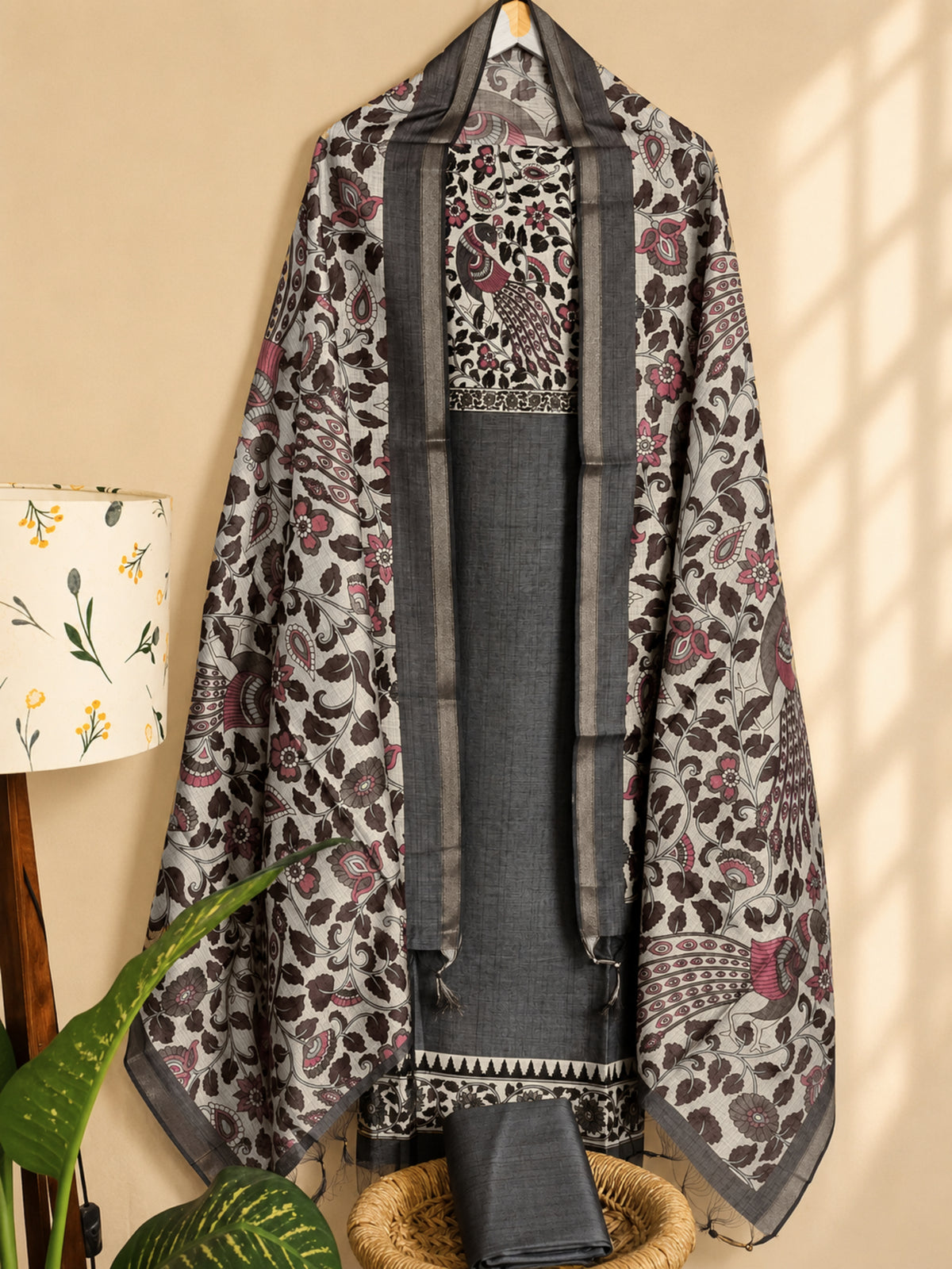 Soft Semi Tussar Unstitched Salwar Set – Grey