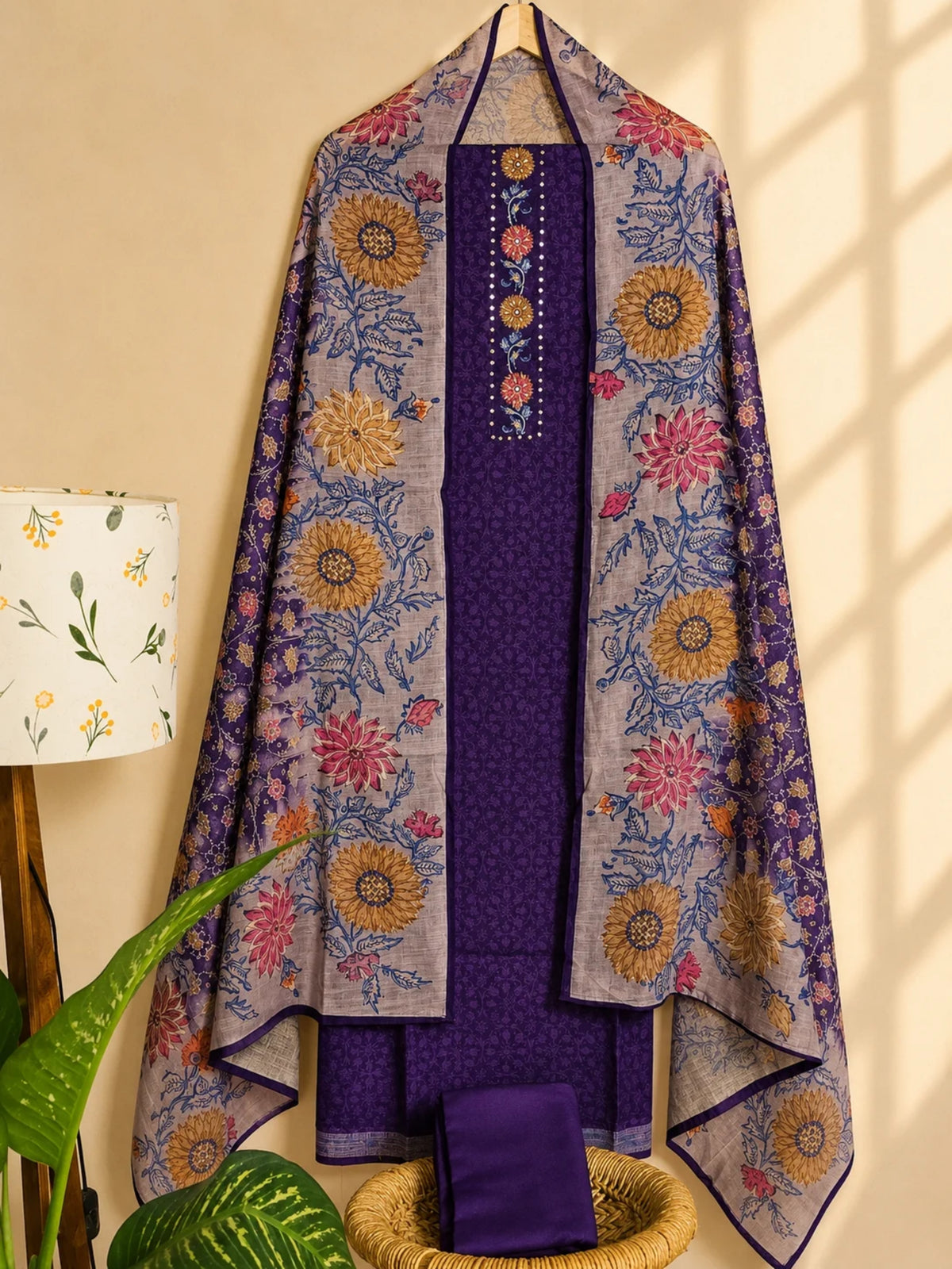 Soft Semi Tussar Unstitched Salwar Set – Dark Purple