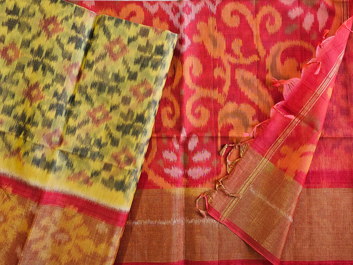 Sandal with Peach Pochampally Ikkat Silk Cotton (SICO Pattu)