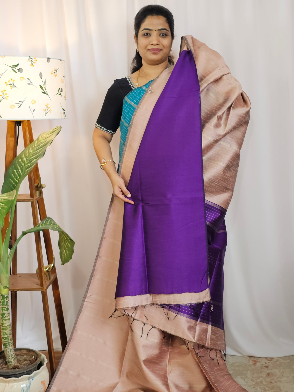 Semi Raw Silk -  Pastel Onion Pink with Purple