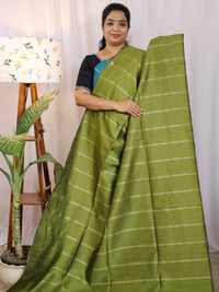 Semi Raw Silk -  Green with Magenga Pink