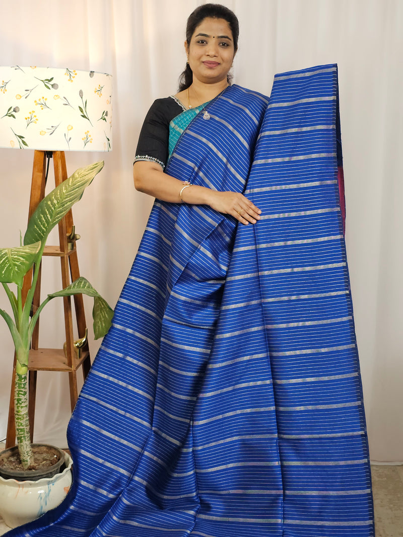 Semi Raw Silk -  Blue with Pink