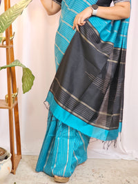 Semi Raw Silk -  Blue with Black