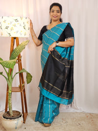 Semi Raw Silk -  Blue with Black