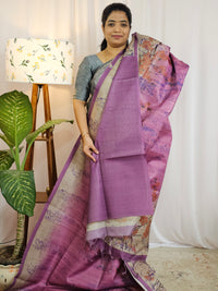 Casual Semi Tussar Checks Weave Saree - Purple