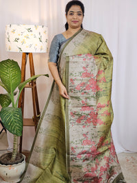 Casual Semi Tussar Checks Weave Saree - Green