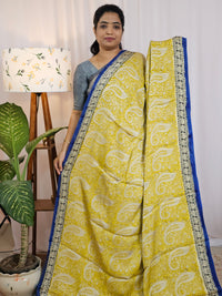 Modal Silk with Ajrak Prints - Yellow with Blue