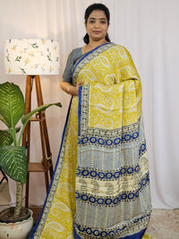 Modal Silk with Ajrak Prints - Yellow with Blue