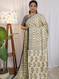 Modal Silk with Ajark Prints - Cream