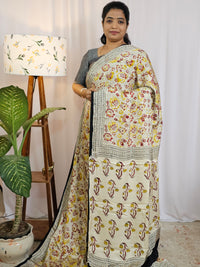 Modal Silk with Ajrak Prints - Cream with Yellow